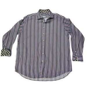 Thomas Dean Dress Shirt Mens Size XXL Tall Striped Long Cuff Sleeve Button Down